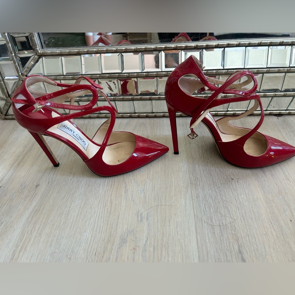 Red Jimmy Choo Lancer 100 Patent Leather Heels